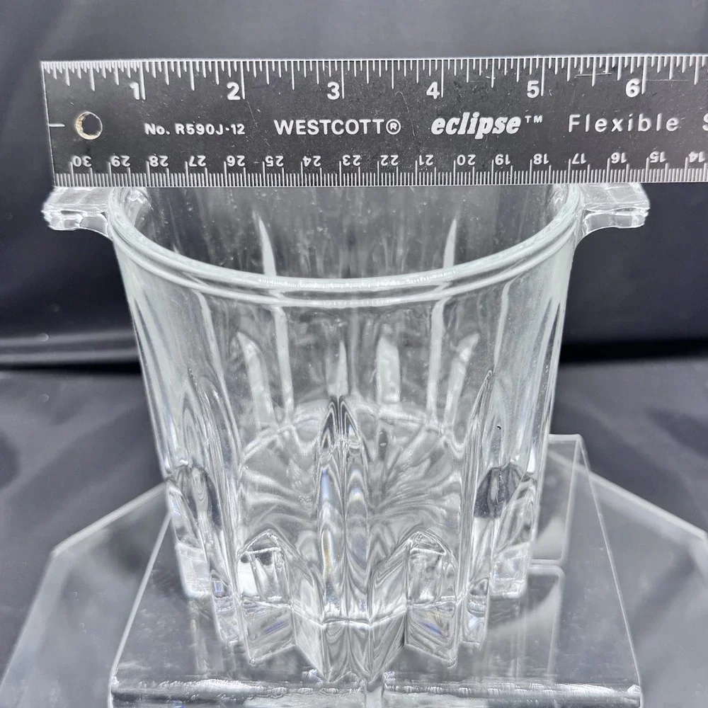 Vintage Italian Clear Cut Crystal Glass Handled‎ Ice Bucket Barware Kitchenware